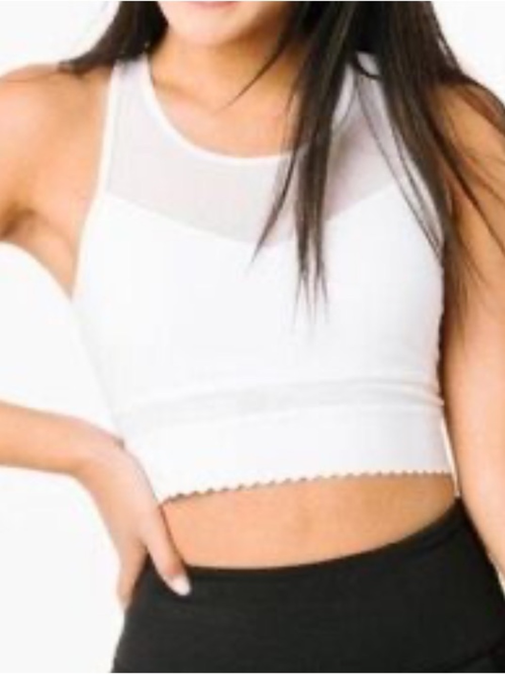 Zyia star mesh scalloped edge White Mesh-Trim Crop Sports Bra Small